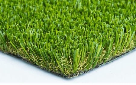 Close-up of lush green artificial grass blades.
