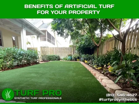 Artificial turf enhances property with low maintenance and lush greenery.