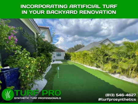 Incorporating Artificial Turf In Your Backyard Renovation A backyard with artificial turf for renovation, showcasing a green, clean lawn area.